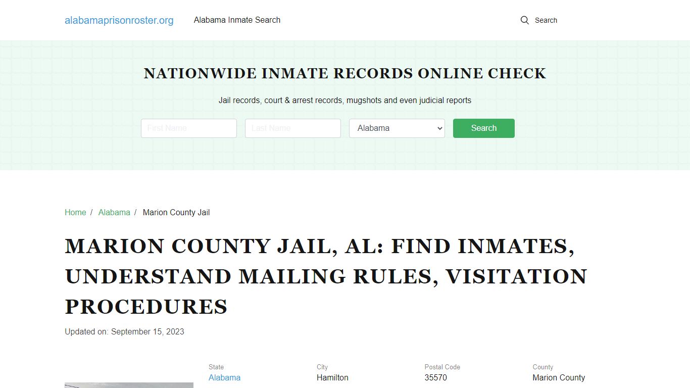 Marion County Jail, AL: Inmate Search, Mailing and Visitation Rules